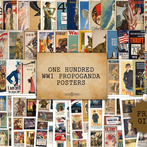 100 Wereldoorlog 1 WW1 USA Propaganda Folders & Posters Afbeeldingen • Direct digitaal downloaden • Plus 10 collagebladen GRATIS geschenk • Commercieel gebruik