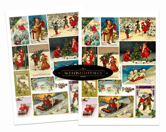 Victorian Christmas Card Images of Children Digital Collage Sheet Instant Digital Download Plus BONUS GIFT