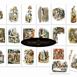 Alice In Wonderland Mad Hatter Tea Party ATC Collage Sheets Antique Printable Images • Instant Digital Download • Junk Journal • Scrapbook
