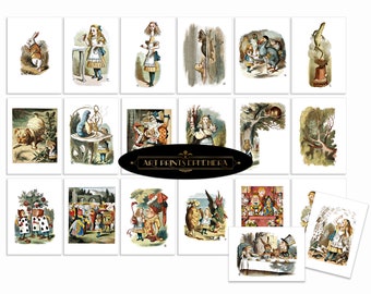 Alice In Wonderland Mad Hatter Tea Party ATC Collage Sheets Antique Printable Images • Instant Digital Download • Junk Journal • Scrapbook