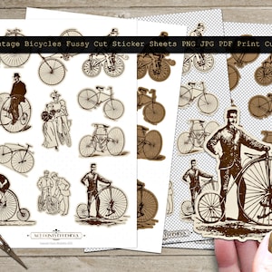 Vintage Bicycle Fussy Cut Vintage Ephemera Stickers No.1 • Print Cut Sell • PDF JPG PNG A4 Sheets • Plus Free Gift