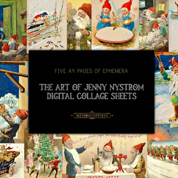 The Art of Jenny Nystrom • Digital Collage Sheets of Christmas Images • Scandinavian Jultomte Folk Lore • Instant Download • Commercial Use