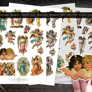 Stickers éphémères n°2 vintage Angels • Coupes imprimées en vente • Feuilles PDF JPG PNG A4 • Plus un cadeau gratuit