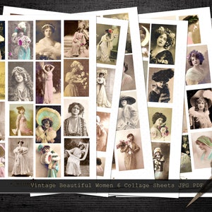 Fogli di collage di belle donne d'epoca • Immagini stampabili antiche • Diari spazzatura • Decoupage • Download digitale istantaneo • Uso commerciale