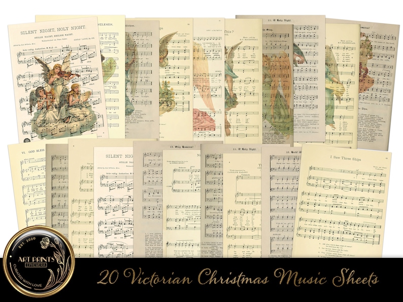 Victorian Christmas Music Images 20 Sheets Instant Digital Etsy