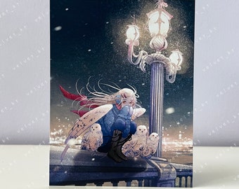 Original Art: OWL GIRL - Anime & Manga Art Illustration Postcard Mini Print