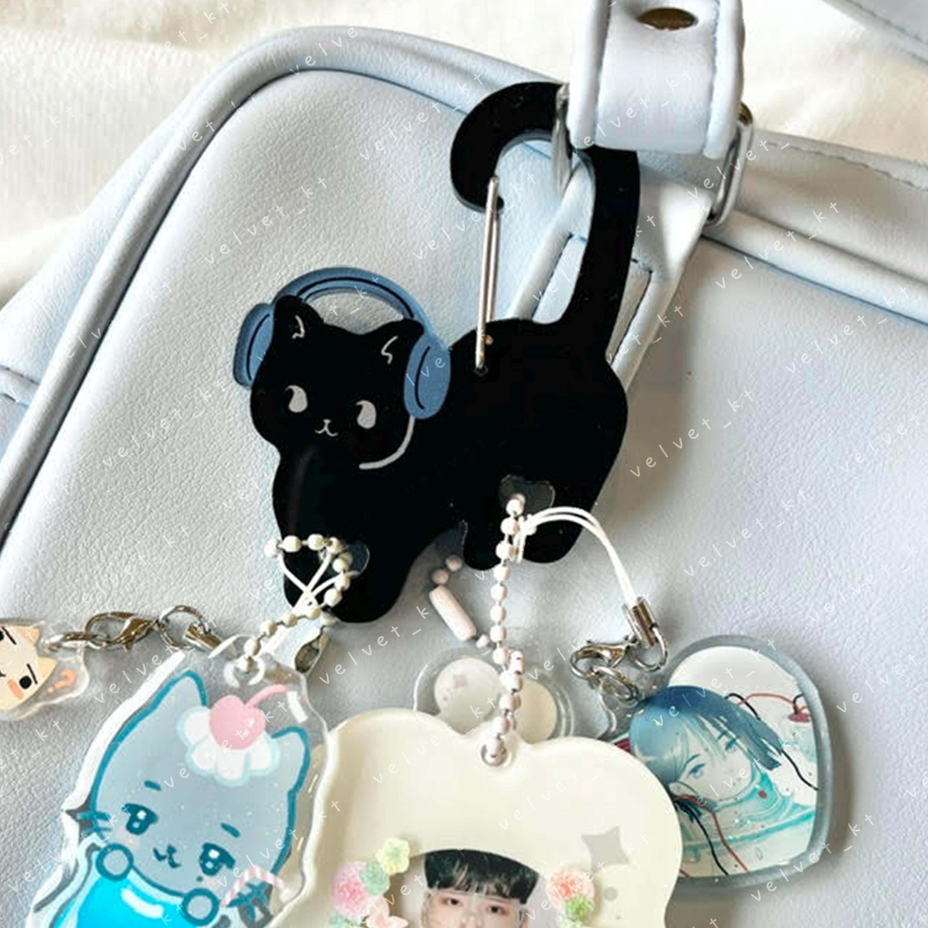 Acrylic Cat Carabiner Keychain: Headphones Design Charm Holder - Etsy