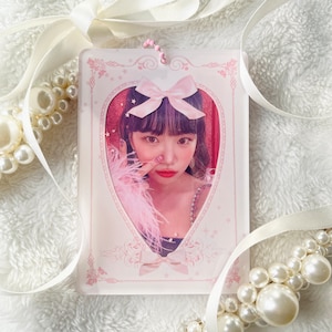 Porte-cartes photo acrylique Kpop - Porte-clés sur le thème du ruban rose Coquette pour cartes photo, jeux de cartes à collectionner, petites photos