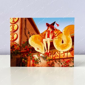Oryginalna sztuka: SNAKE FAMILIAR - ilustracja sztuki anime i mangi, pocztówka, mini wydruk