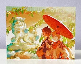 GENSHIN IMPACT Zhongli and Childe - Anime & Manga Art Illustration Postcard Mini Print