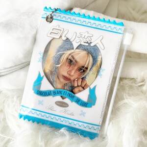 Estuche con cremallera para tarjetas fotográficas de Kpop: billetera con temática de chocolate blanco y monedero para tarjetas fotográficas, juegos de cartas coleccionables y fotos pequeñas