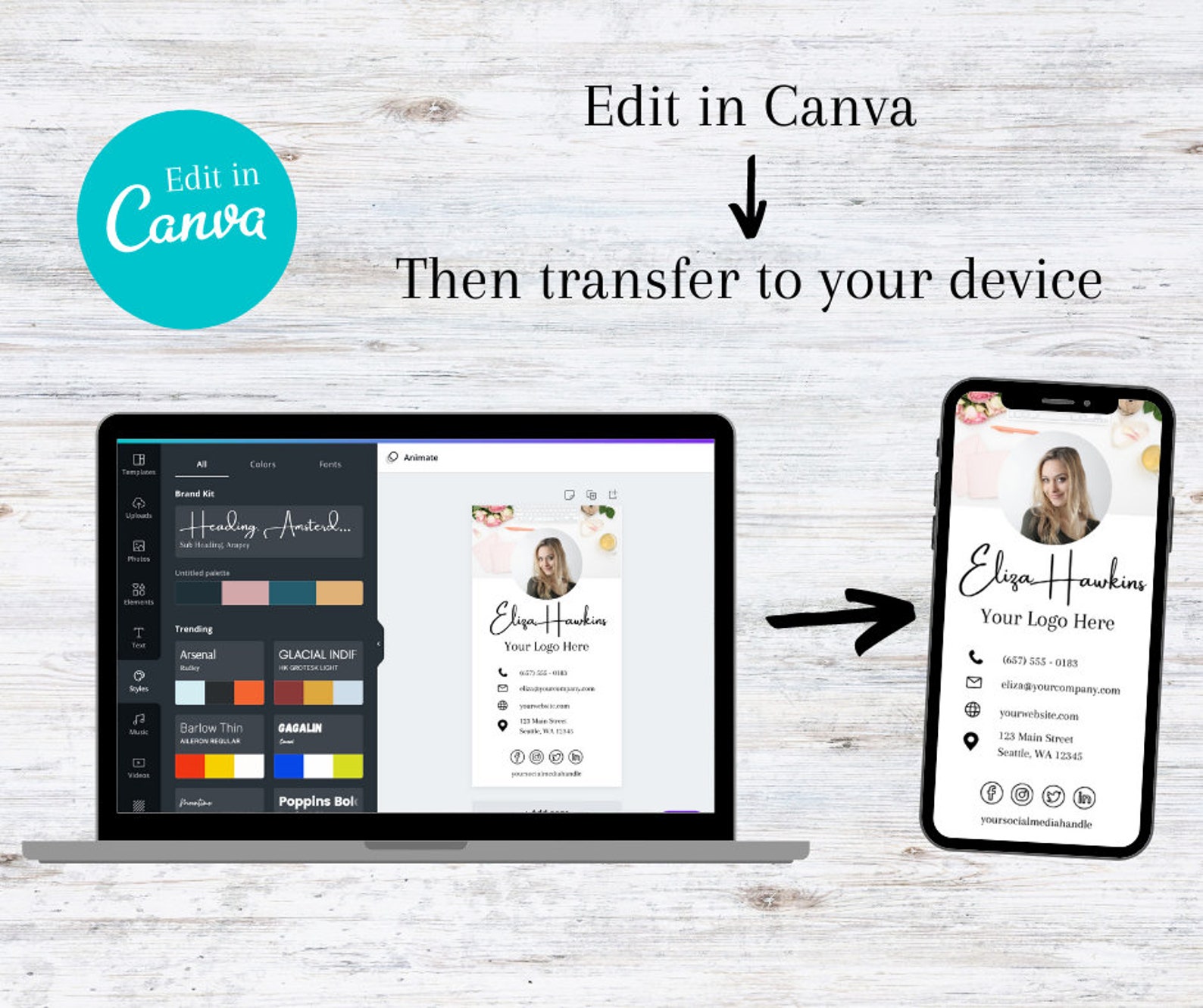 Digital Business Card Canva Template Marketing Tool Etsy