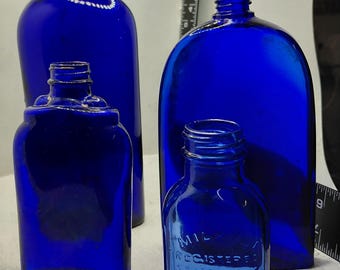 Mixed group of 1930s Cobalt Blue Glass mixed bottles grab a bargain !!