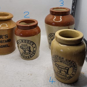 Edwardian Transferred Mustard Topf und Sahnetöpfe
