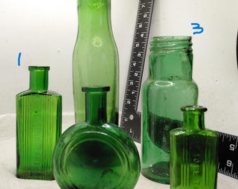 Mixed group of Edwardian Green glass poison / disinfectant / Perfume  bottles
