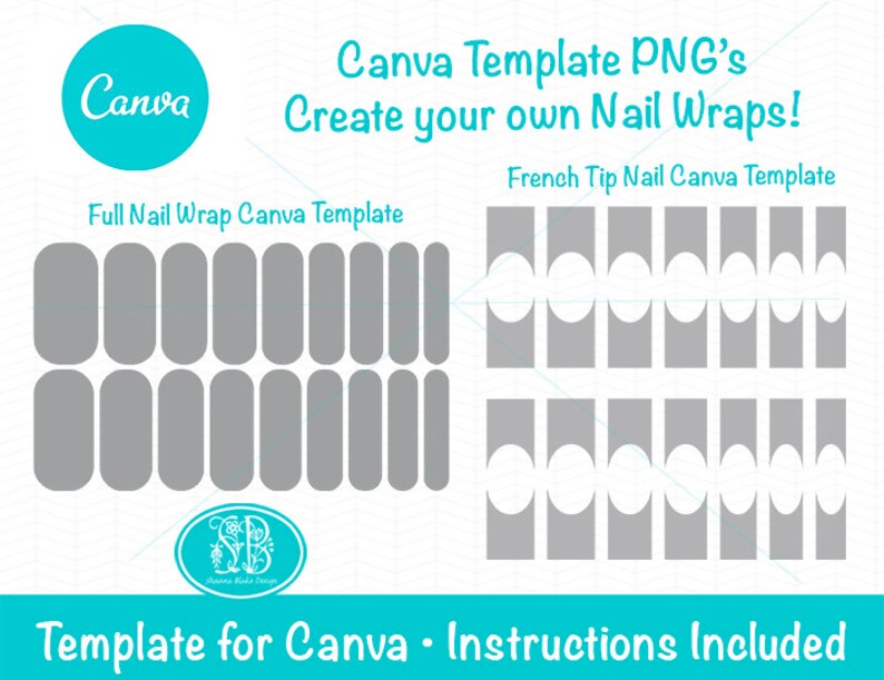 Nail Wrap Template Canva Template, French Tip Nail Template, Custom nail decal stickers, Waterslide - Canva nail template 