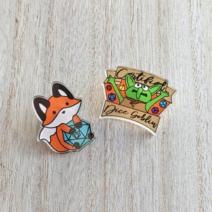 Dice Fox & Dice Goblin-Acrylic Pins and Stickers