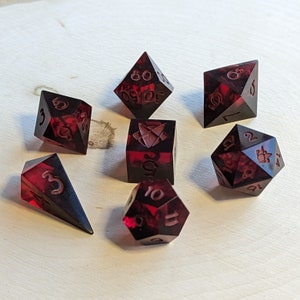 Blood Wine - Full Polyhedral Sharp Edge Dice Set - Black and Red - Dungeons and Dragons, DND, TTRPG, Role Playing Games