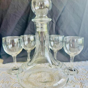 Vintage Five Piece Clear Glass Decanter Set