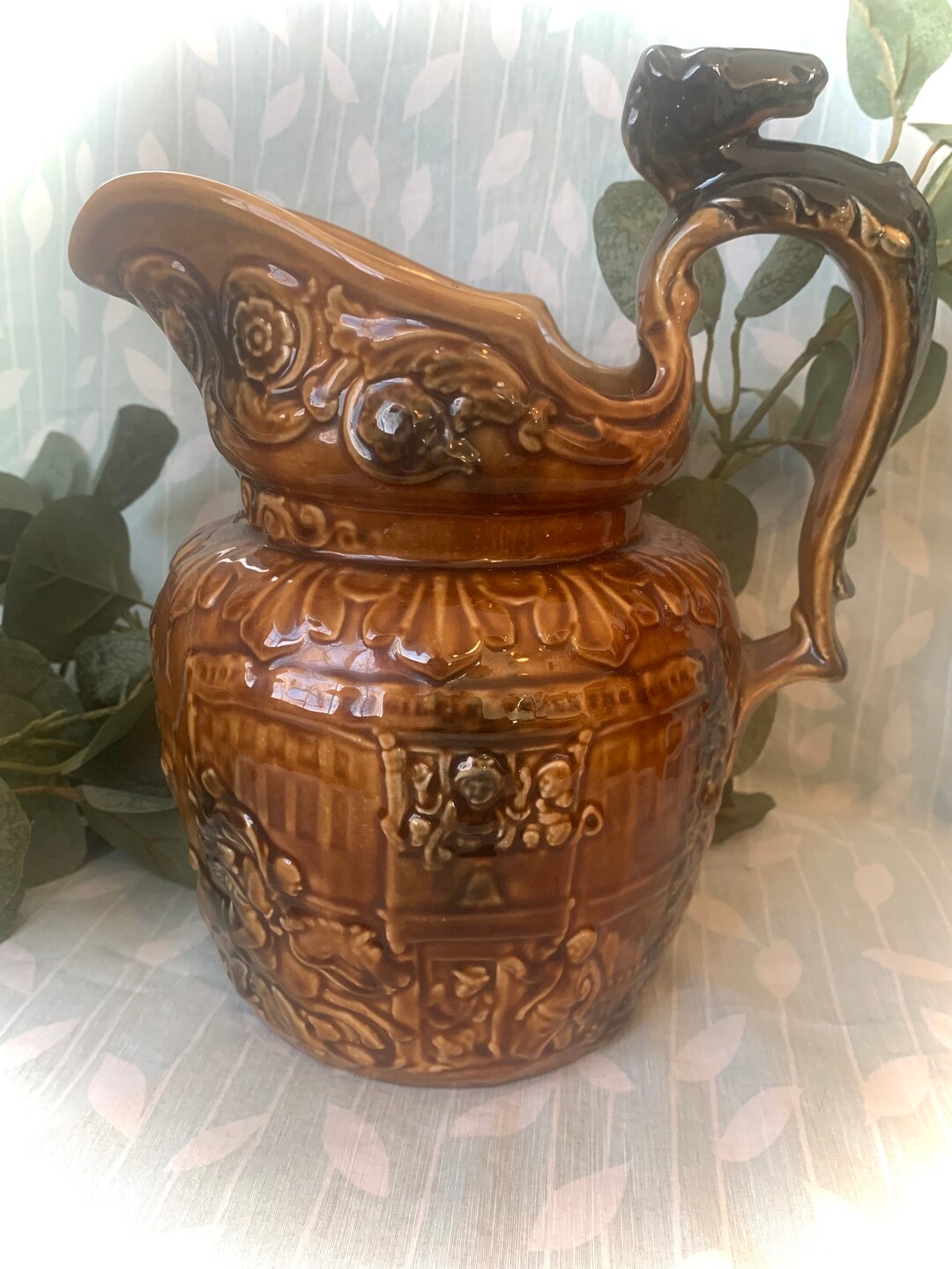 Vintage Arthur Wood English Pitcher with Riding Scene and Horse Handle ...