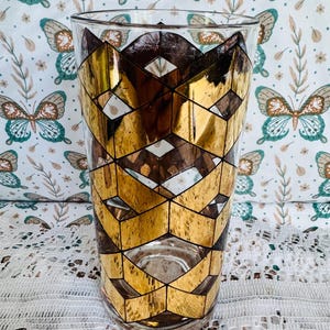 Vintage Culver MCM Highball Glass 22K Good Geometric Design