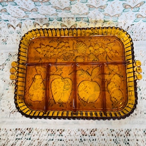 Vintage Amber Indiana Glass Divided Fruit/Relish/Serving Tray