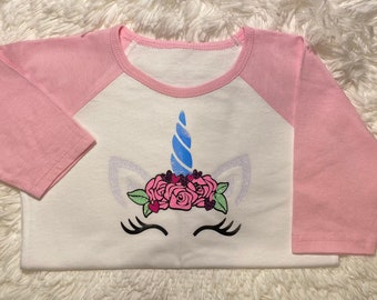 Mädchen Glitter Einhorn Valentine Shirt / Valentine Shirt / Raglan Einhorn Valentines Shirt / Urlaub Shirt / Glitter Einhorn/rosa Shirt