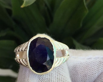 Handmade Oval Blue Sapphire Ring, 925 Sterling Silver, Anniversary Gift