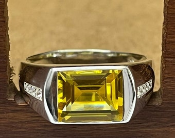 Anillo de zafiro amarillo natural de 6,20 quilates, plata de ley 925, anillo hecho a mano para hombre y mujer, regalo de aniversario.
