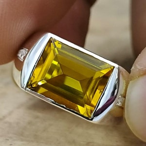 Natuurlijke gele saffierring 7-karaats, 925 sterlingzilver, handgemaakte ring voor mannen en vrouwen, jubileumcadeau.