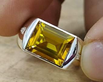 Anillo de zafiro amarillo natural de 7 quilates, plata de ley 925, anillo hecho a mano para hombre y mujer, regalo de aniversario.