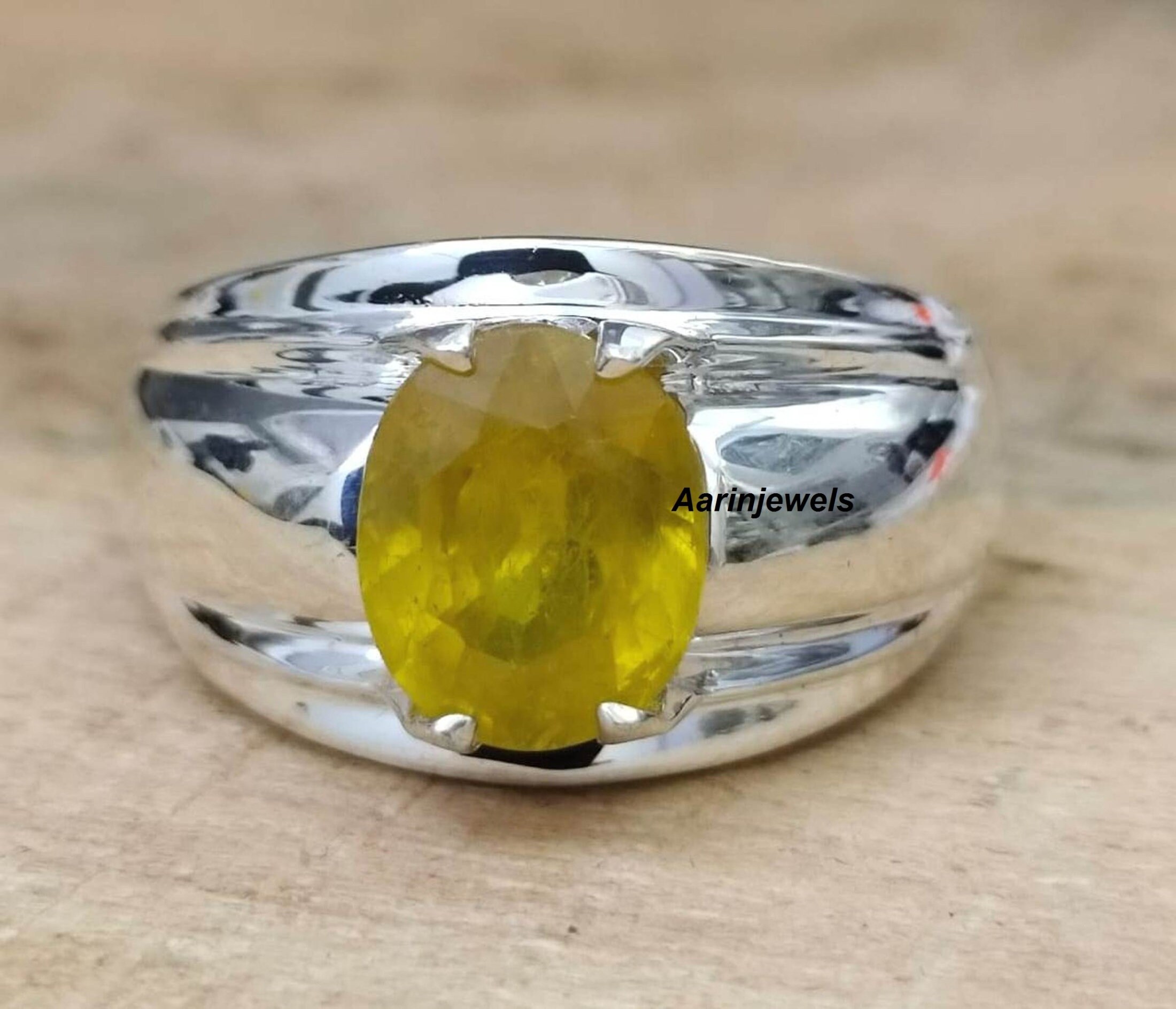 Anillo de zafiro amarillo natural de 5,50 quilates, plata de ley 925, anillo hecho a mano para hombre y mujer, regalo de aniversario.