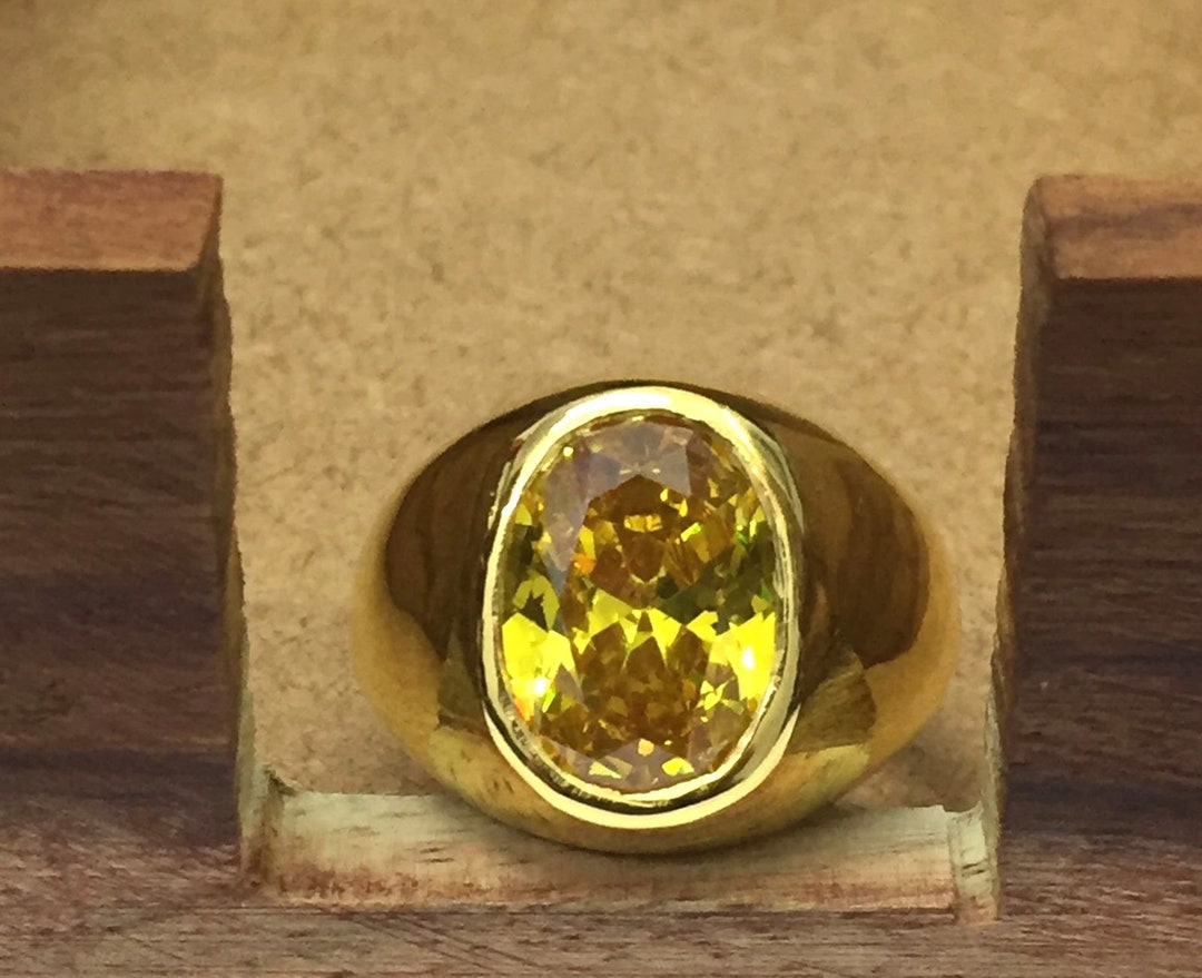 Natural Yellow Sapphire 7 Carat Ring, Gold Plated Sterling Silver