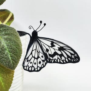 Stained Glass Butterfly Plant Stake - Black & White Pot Hugger