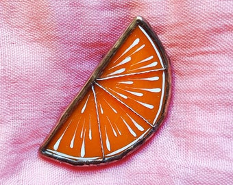 Orange brooch. Stained glass orange. Stained glass brooch. sun catcher. Vintage brooch. Glass brooch. Birthday brooch.