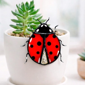 Stained Glass Ladybug Pot Sitter, Lucky Ladybug Gift, Plant Lover Gift, Cottagecore Decor, Succulent Accessory, Bug Lover Gift