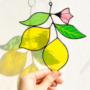 Stained Glass Lemon Suncatcher | Bright Window Hanging Plant Decor