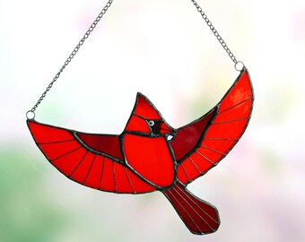 Handmade Cardinal Bird Stained Glass Suncatcher - Perfect Birthday Gift