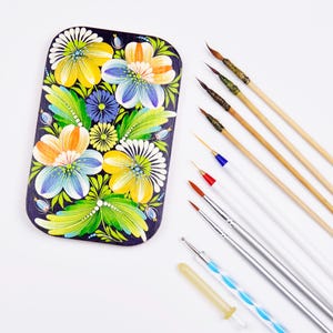 Complete Petrykivka Painting Tool Set - Handmade Cat Hair Brushes & Dotting Tools