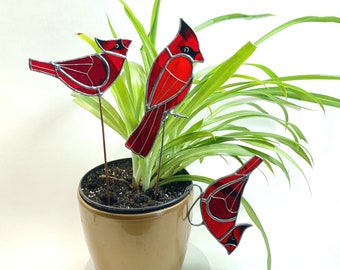 Cardinal stained glass window hangings -  Mothers Day gift Stained glass bird