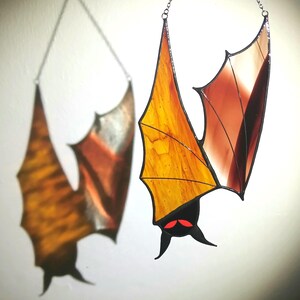 Stained Glass Bat Suncatcher, Gothic Hanging Bat with Chain, Halloween Window Decor
