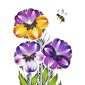 Peinture de Petrykivka. Une série de cartes postales d'art ukrainien. Ukraine. Fleurs. Fleurs printanières sauvages. Cartes postales de printemps