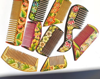 Ukrainian Folk Art, Wooden Hair Combs With Flowers, Handmade Womens Hair Accessories, Petrykivka Painting