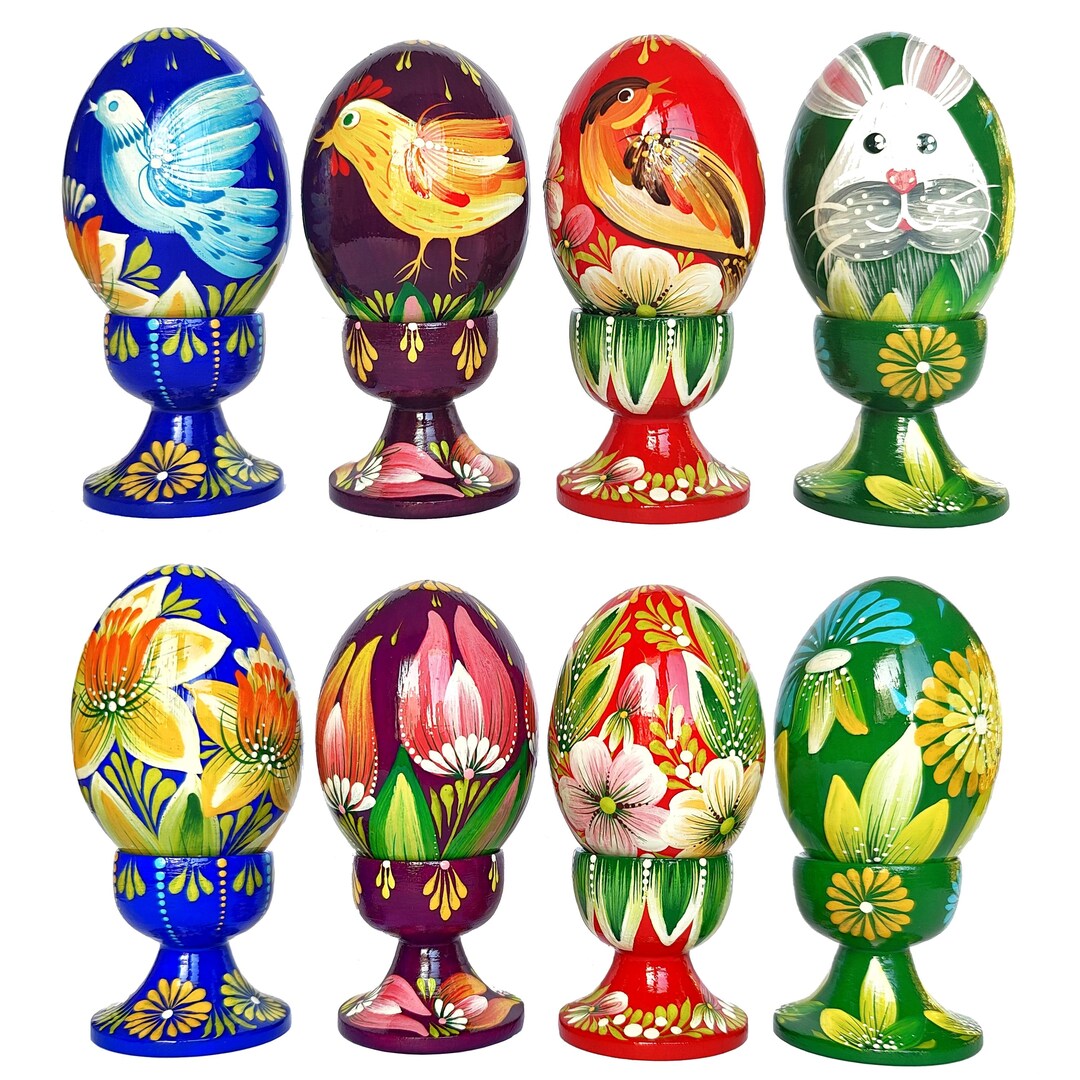 Hand Painted Ukrainian Easter Egg With Stand - Petrykivka Wooden ...