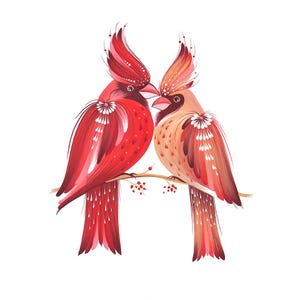 Peinture ukrainienne Petrykivka | Carte à télécharger NUMÉRIQUE avec oiseau cardinal | Message d'accueil fait main pour la personne que vous aimez, cadeaux pour elle CARTE POSTALE 4 x 6 po.