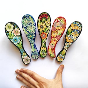 Floral Hair Brush Small Wooden Womens Accessory - Hairbrush For Small Handbag Hairbrush Handmade Floral Pattern Petrykivka Painting