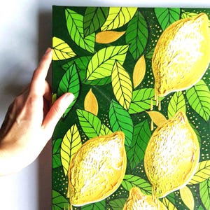 Hand Painted Lemon Wall Art, Unique Home Decor | Voluminous Citrus Fruit Modern Wall Decor art print for kitchen and dining