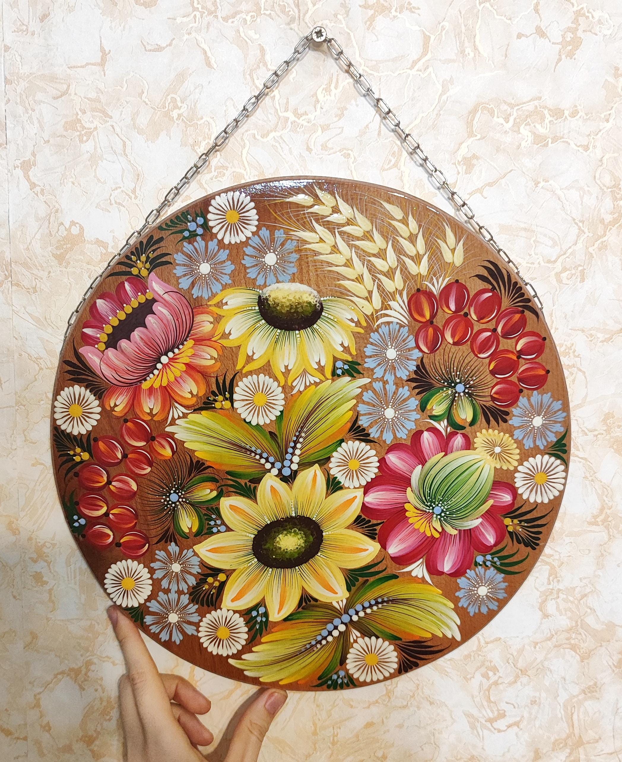 Ukrainian Petrykivka Painting Panel - Flower Wooden Wall Panel