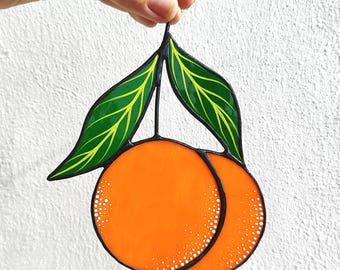 Orange Stained Glass Suncatcher - Bright Window Hanging