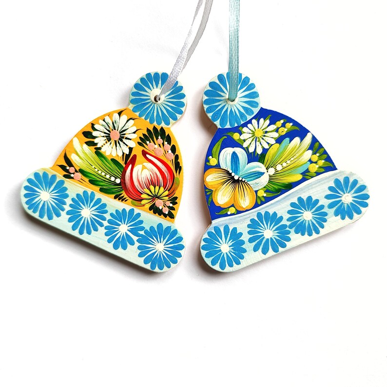 Christmas Tree Decor Color Pom Pom Hat Handcrafted Ukraine Ornament